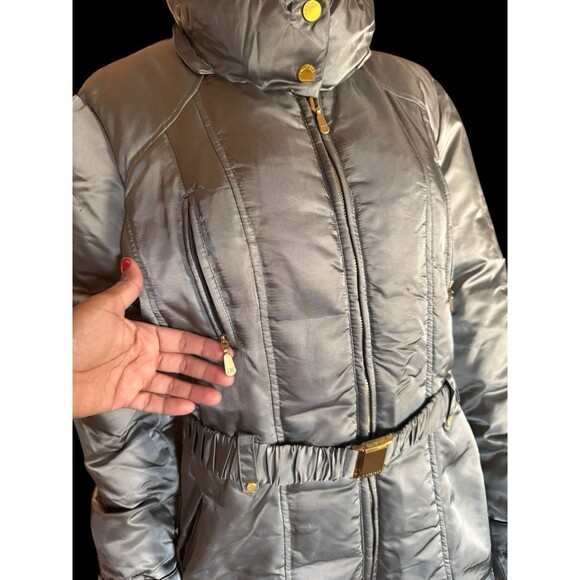 1 Madison Taupe Gray  W Gold down jacket coat with belt Woman’s  XL - Picture 5 of 16